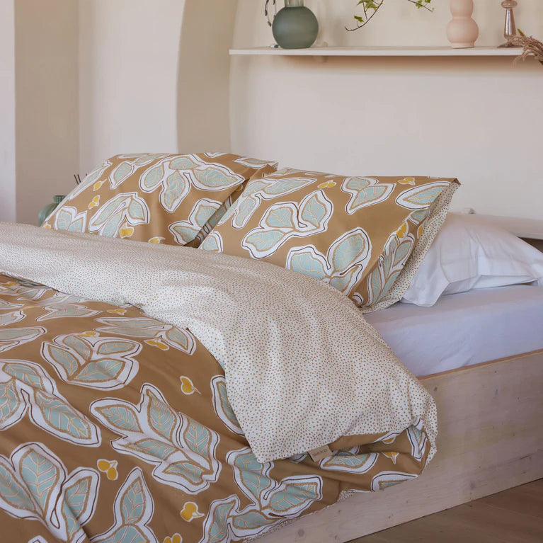 Walra Dekbedovertrek Lovely Leaves - Bruin/Beige - 100% Katoen