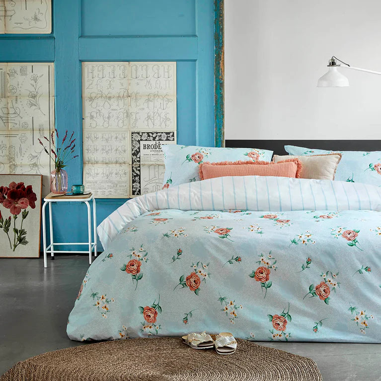 Walra Dekbedovertrek Red Roses - Blauw - 100% Katoen