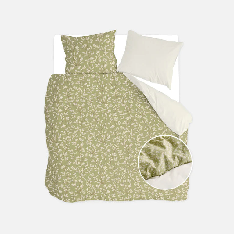 Walra Dekbedovertrek Remade Blooming Grace - Groen/Wit - 100% Katoen