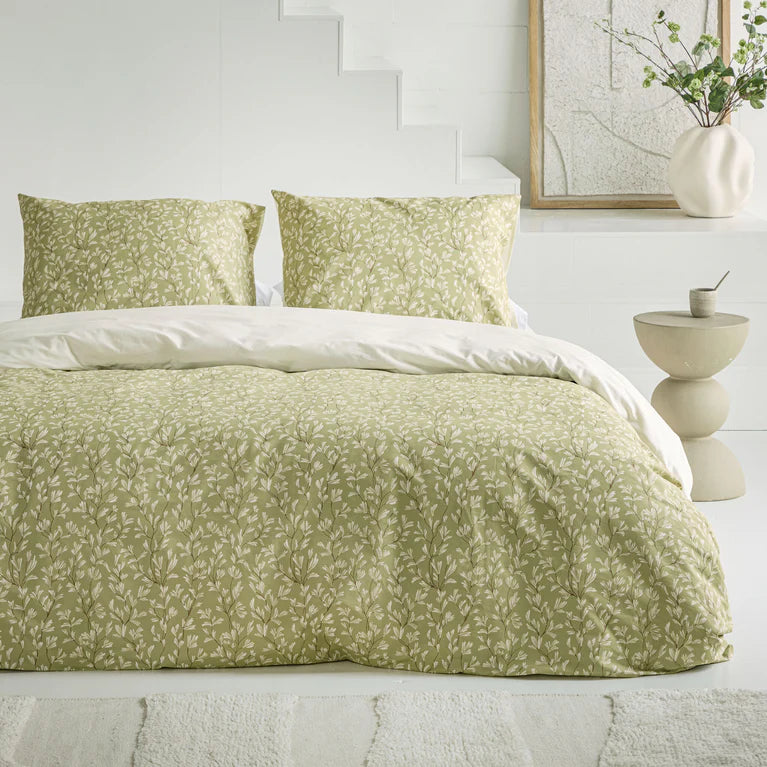 Walra Dekbedovertrek Remade Blooming Grace - Groen/Wit - 100% Katoen