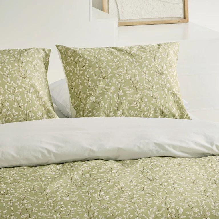 Walra Dekbedovertrek Remade Blooming Grace - Groen/Wit - 100% Katoen