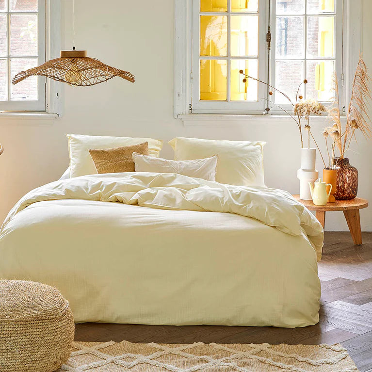 Walra Dekbedovertrek Vintage Cotton - Geel - 100% Katoen
