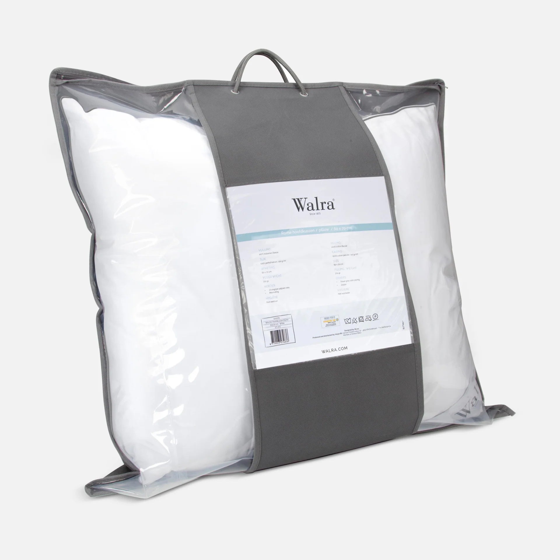 Walra Hoofdkussen Rome - Wit - 60x70 cm - 100% katoenen fleece vulling