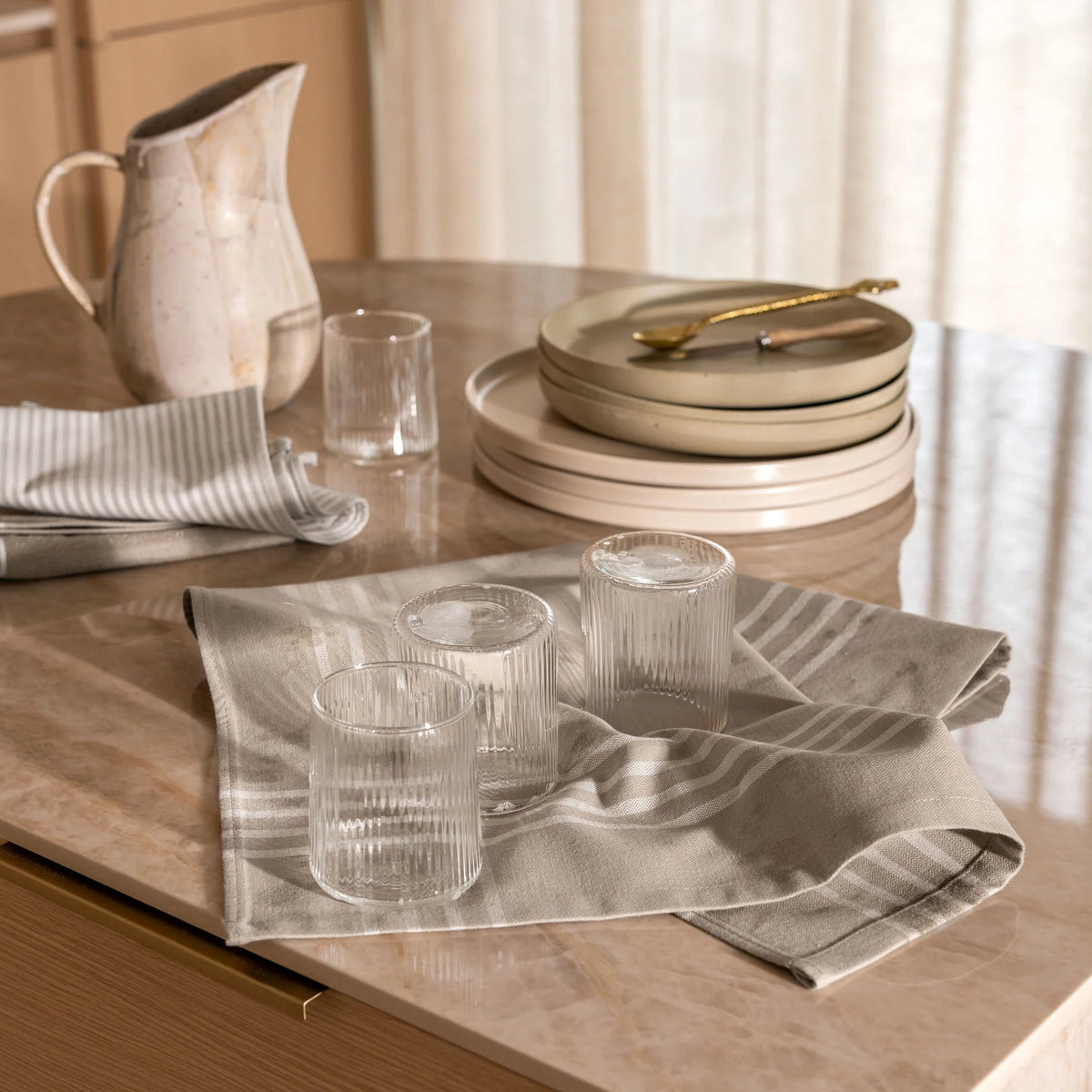 Walra Keukenset Superior Kitchen Set - Taupe/Wit - 100% Katoen