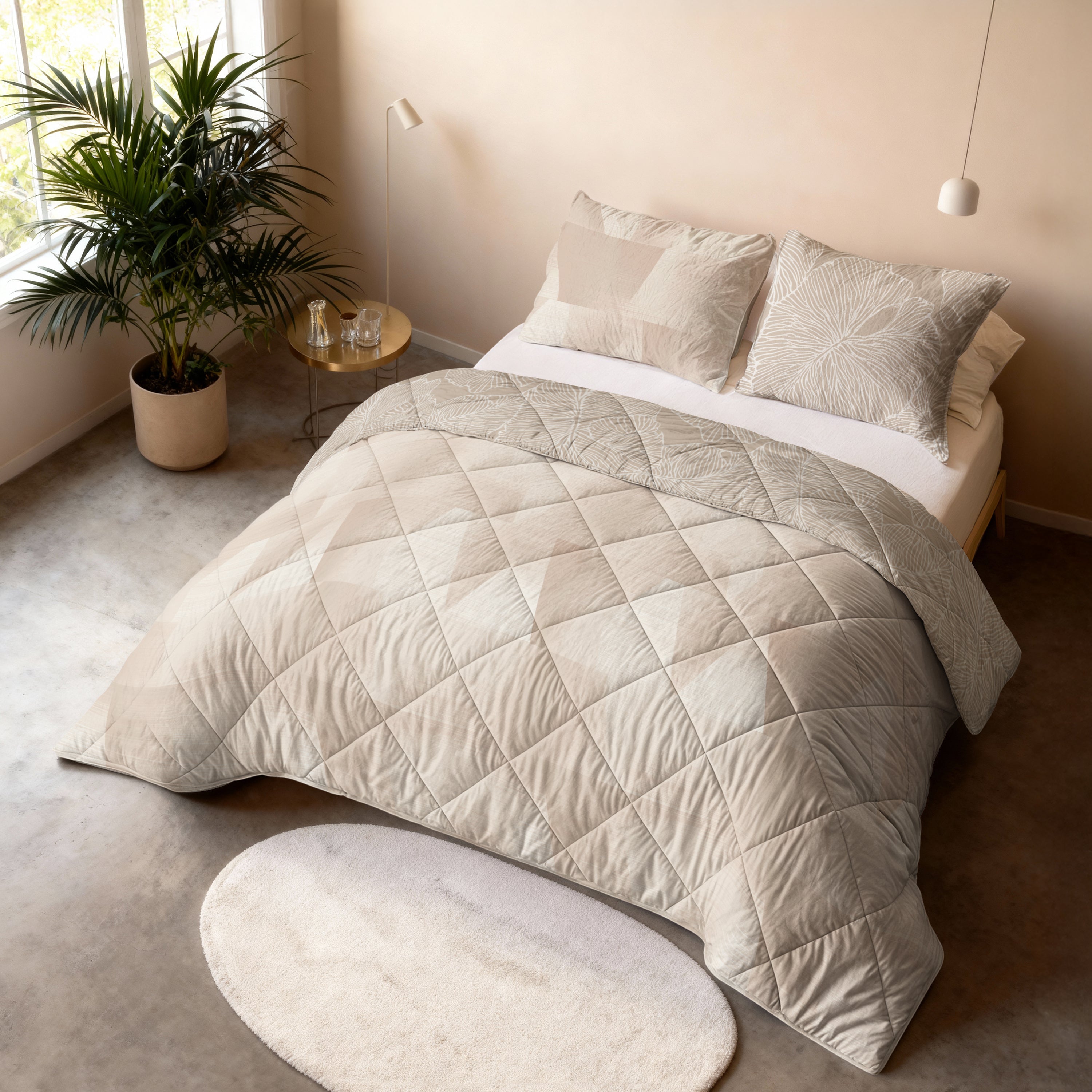 All-in One Lazy Dekbed Warm Triangles Beige - Dekbed met kussenslopen