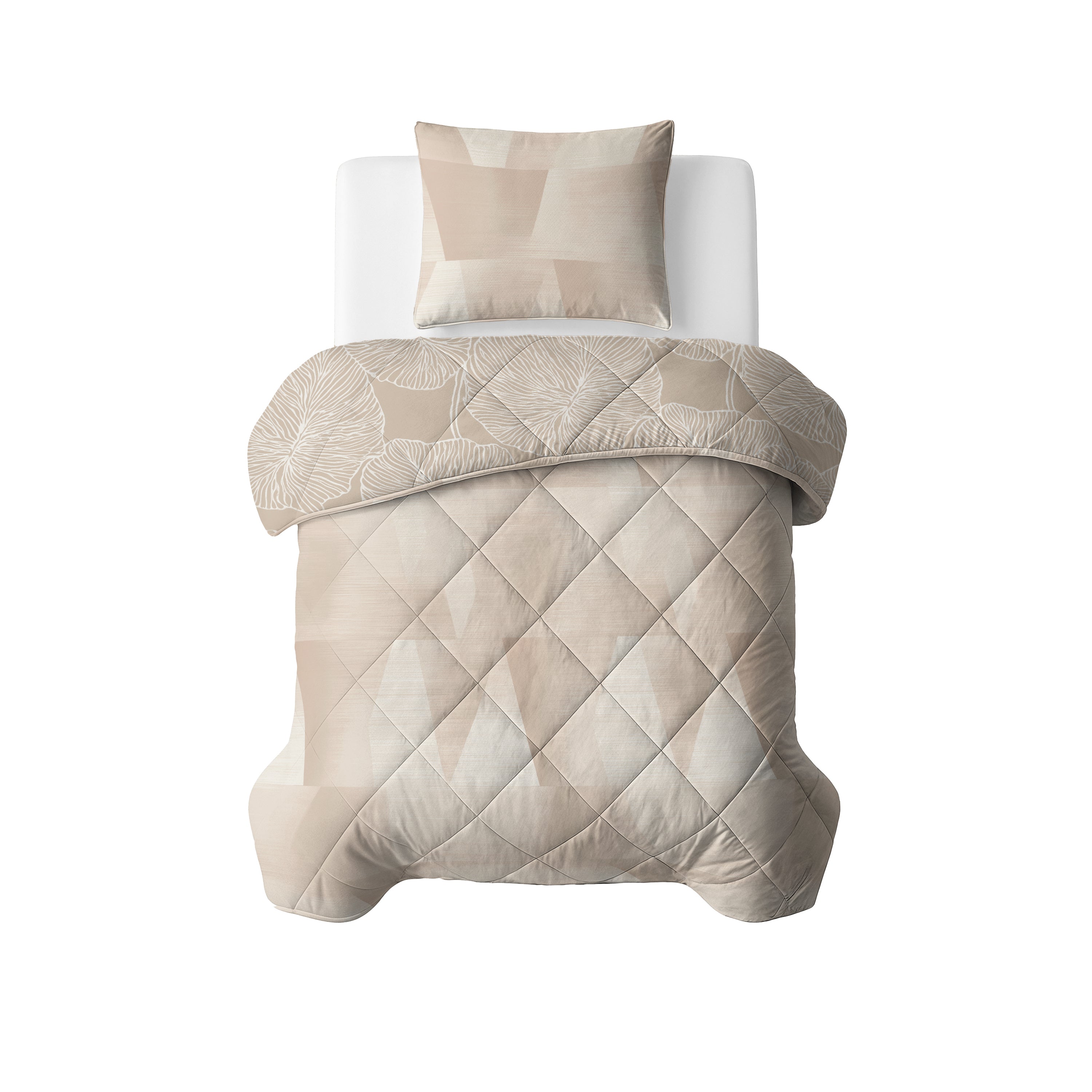 All-in One Lazy Dekbed Warm Triangles Beige - Dekbed met kussenslopen