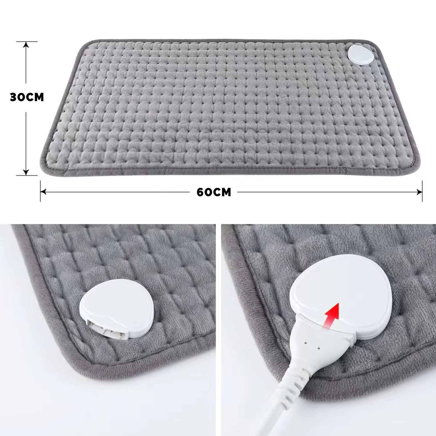 Grey Heating Cushion 60 x 30 cm - Pain relief - 10 heating settings - Overheat protection