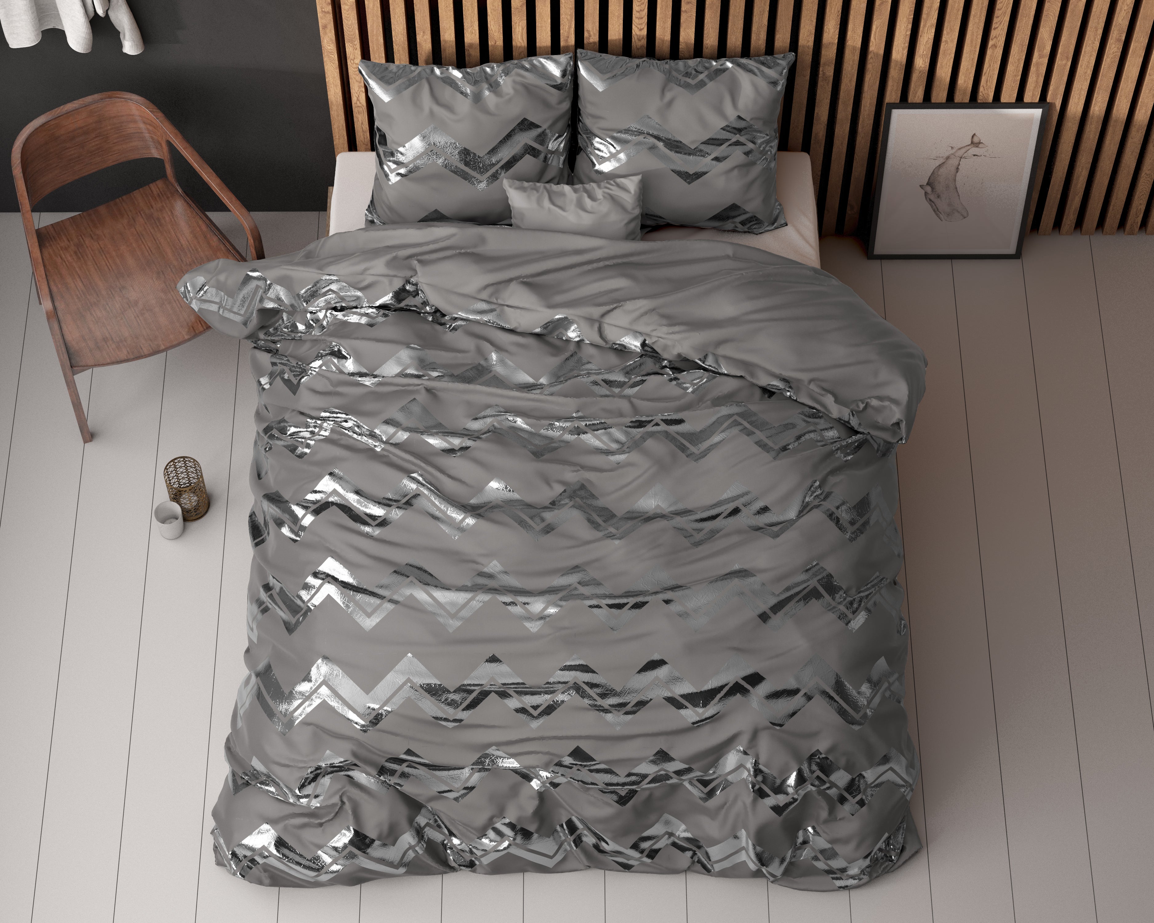 Wave Dekbedovertrek Grijs - Luxe Design - Super zacht geweven - Luxe verpakt