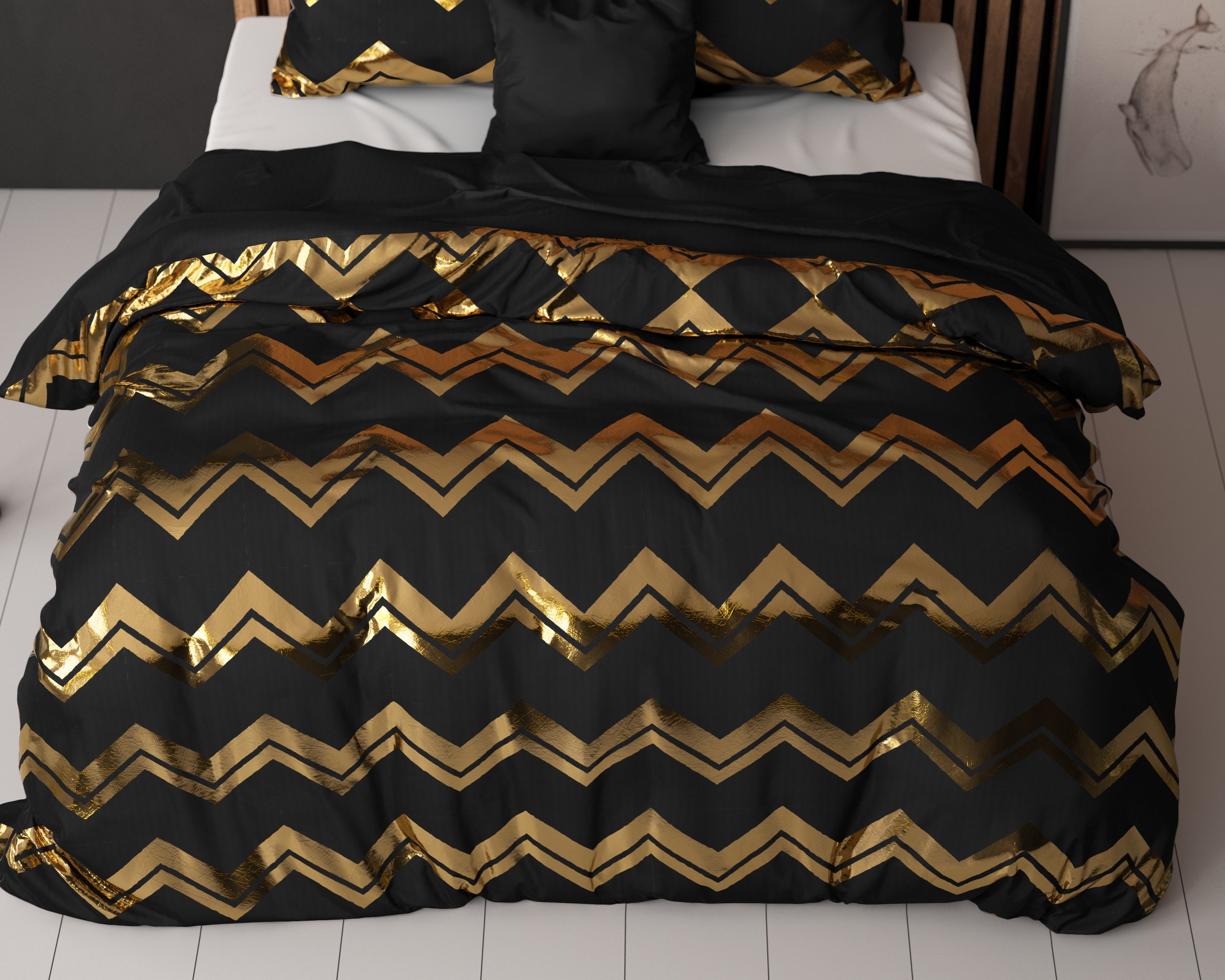 Wave Dekbedovertrek Zwart - Luxe Design - Super zacht geweven - Luxe verpakt