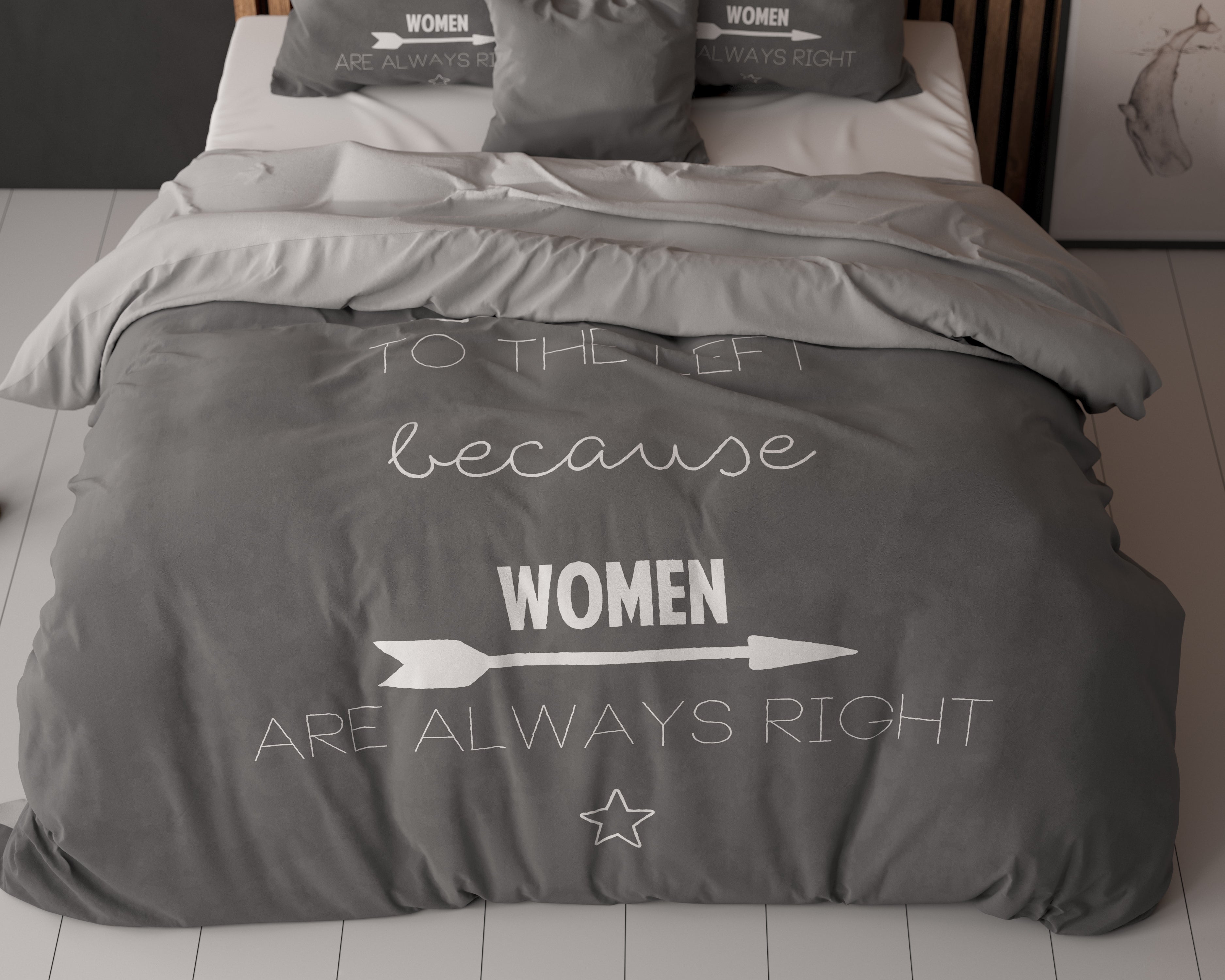 Women Always Right Dekbedovertrek Antraciet - Ademend katoen - Trendy designs - Met drukknopen