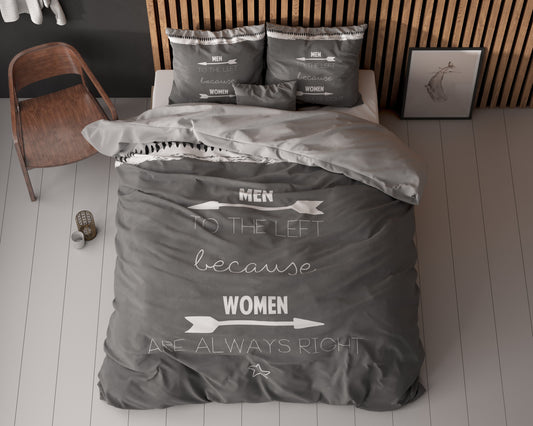 Women Always Right Dekbedovertrek Antraciet - Ademend katoen - Trendy designs - Met drukknopen