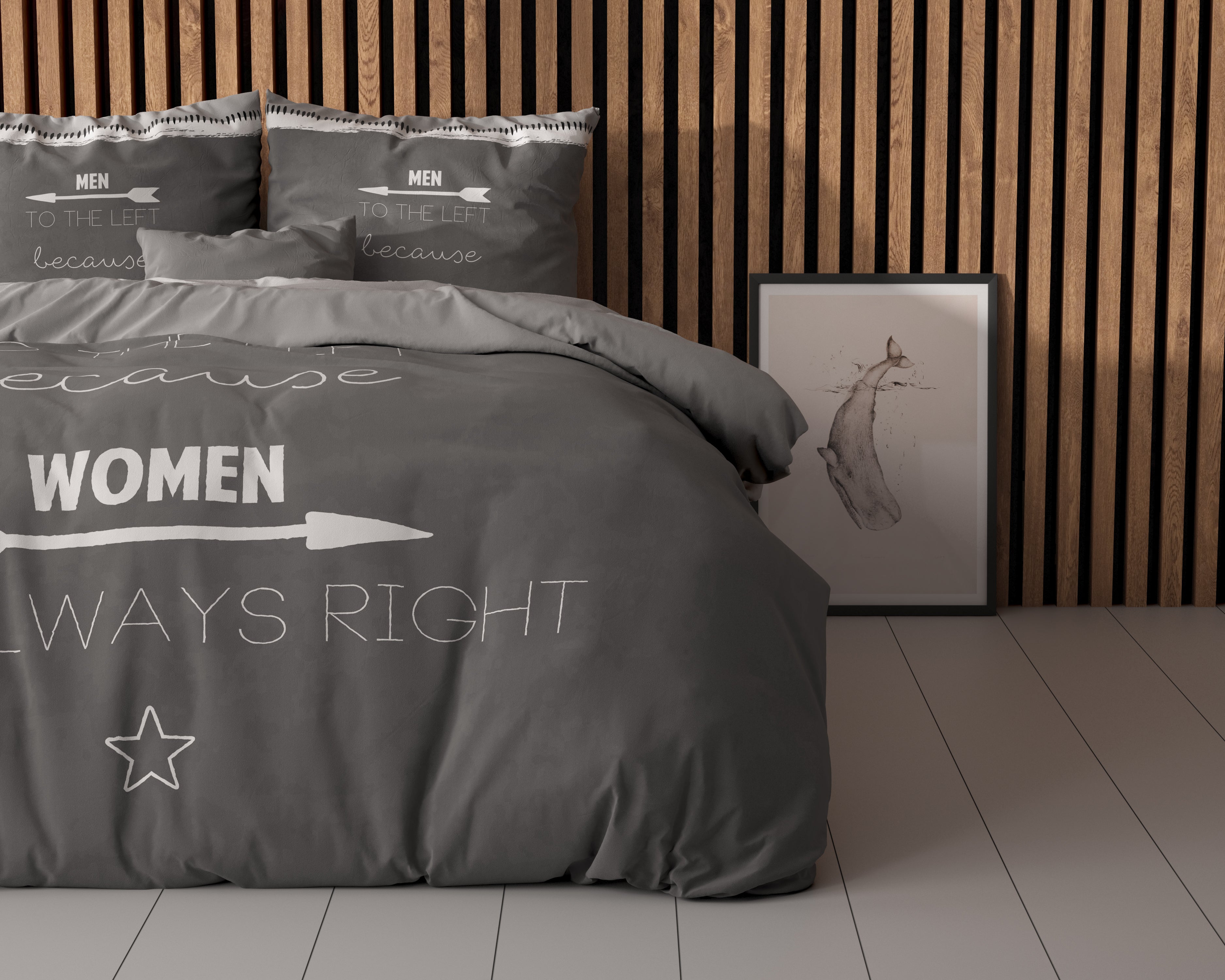 Women Always Right Dekbedovertrek Antraciet - Ademend katoen - Trendy designs - Met drukknopen