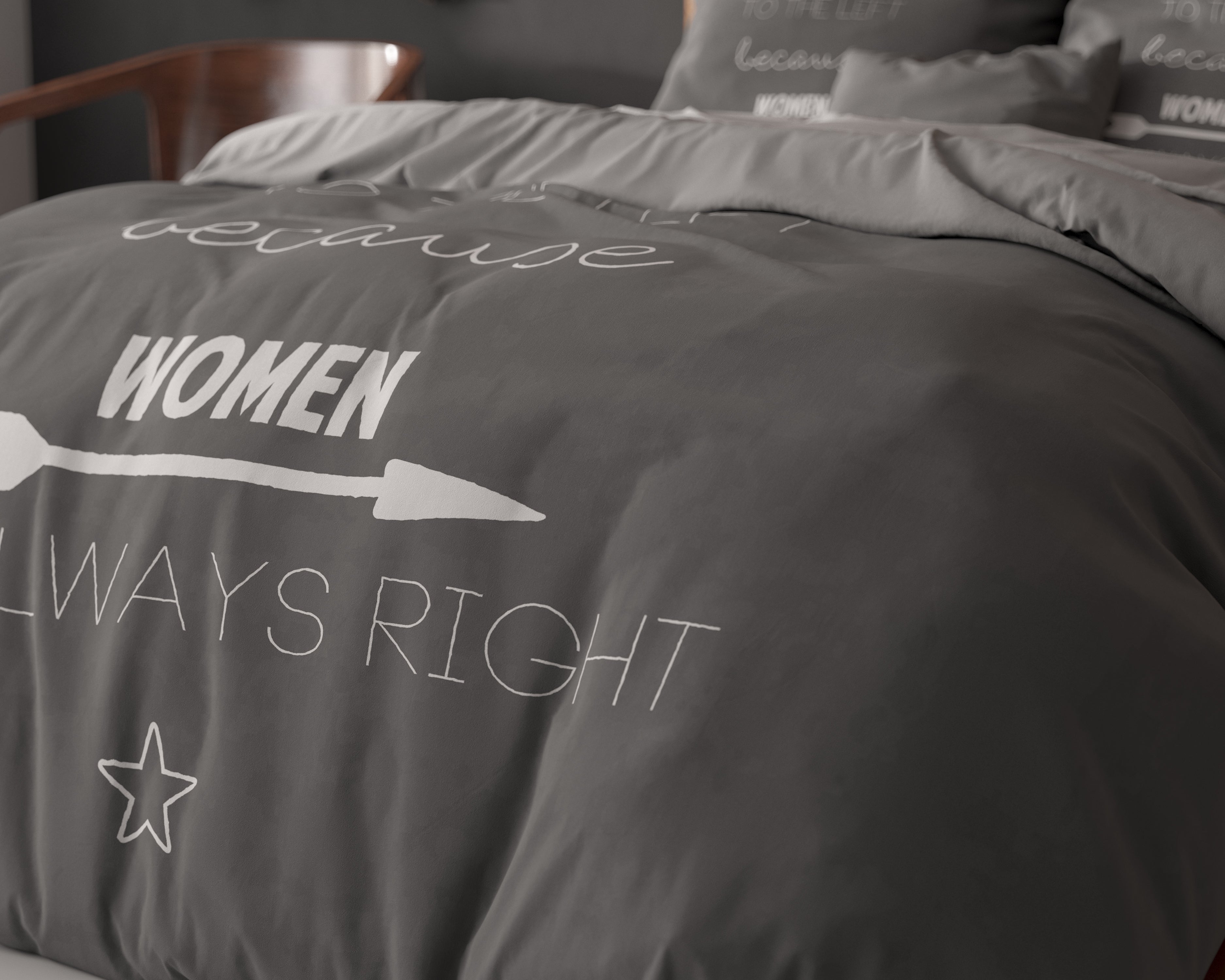 Women Always Right Dekbedovertrek Antraciet - Ademend katoen - Trendy designs - Met drukknopen