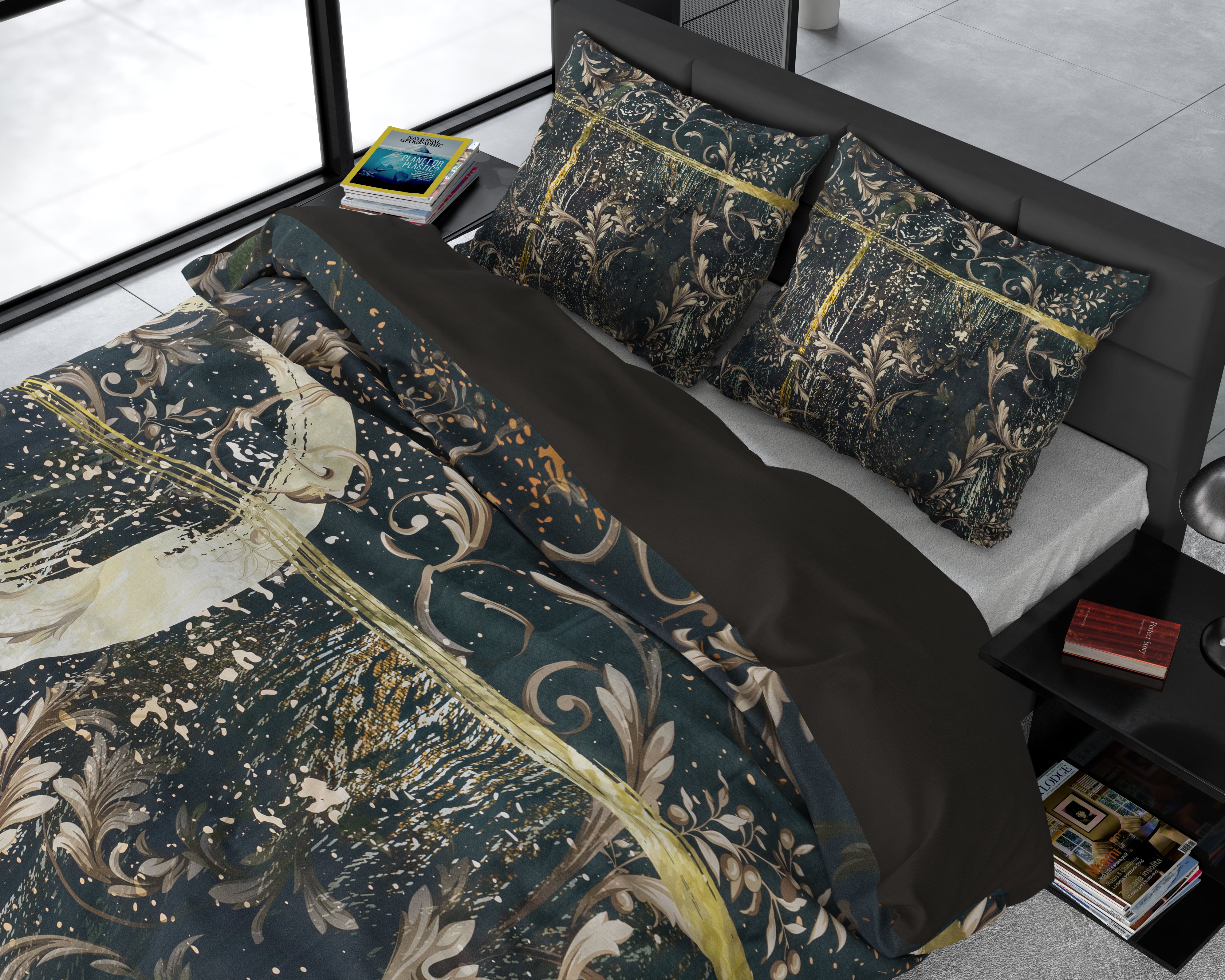 Yasmin Gold Dekbedovertrek - Luxe Satijn - Hoge kwaliteit - Trendy prints