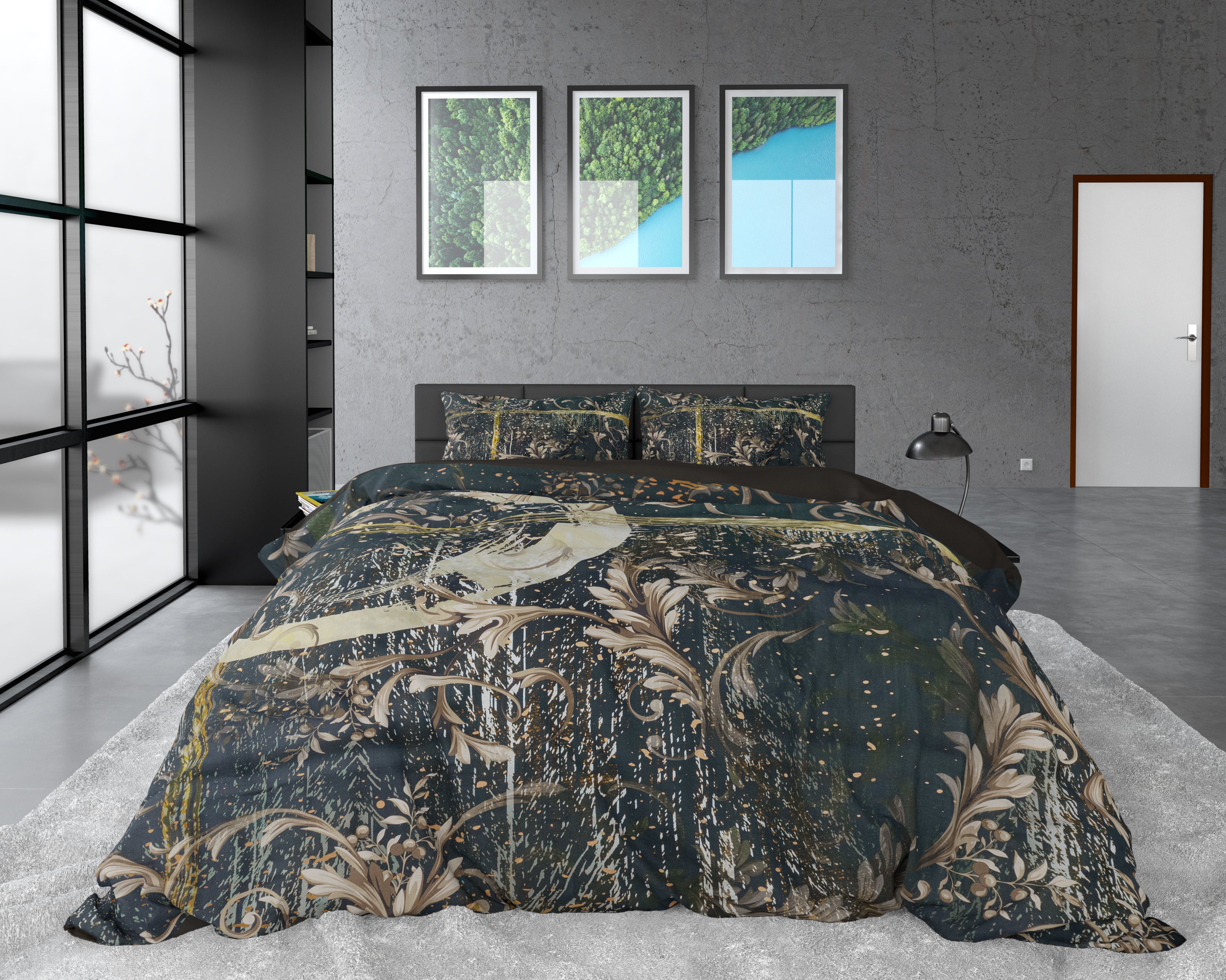 Yasmin Gold Dekbedovertrek - Luxe Satijn - Hoge kwaliteit - Trendy prints