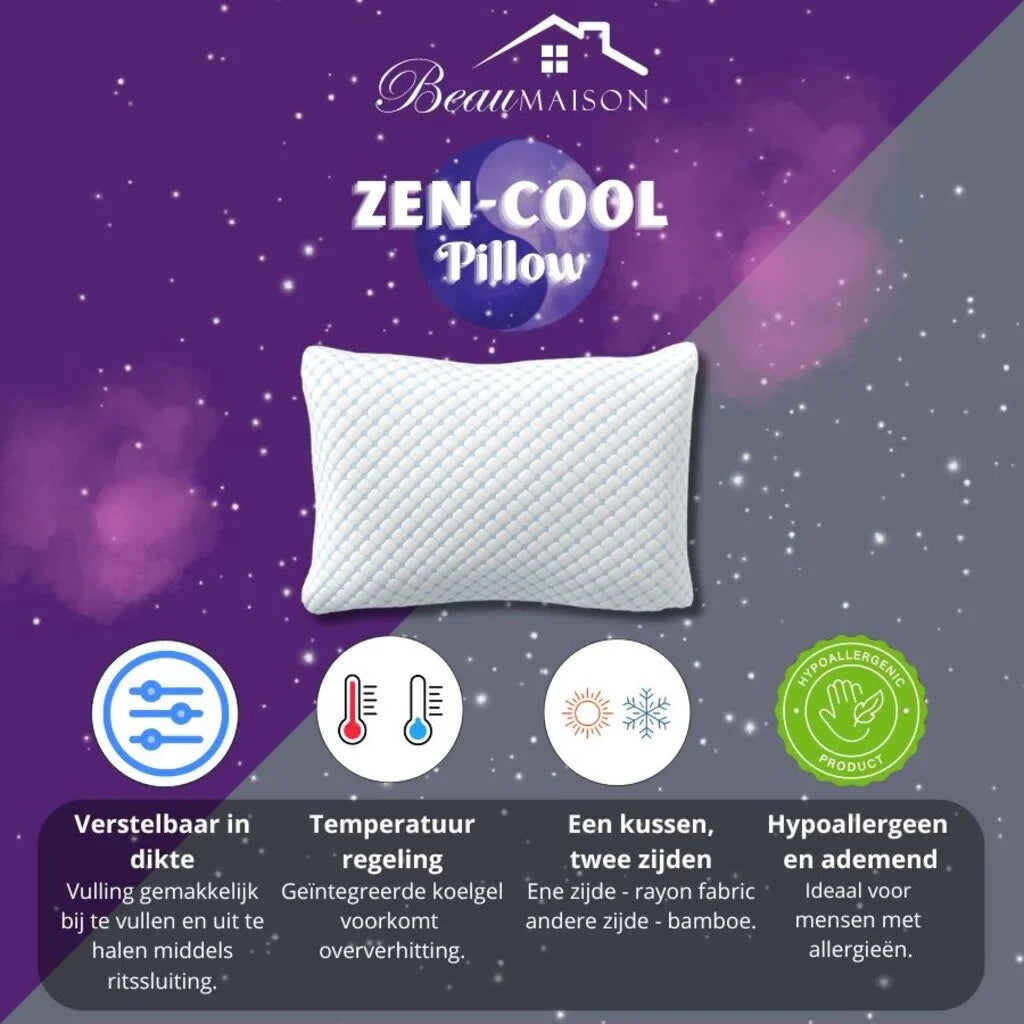 Zen-Cool Pillow - Koel Hoofdkussen met Ergonomische Ondersteuning