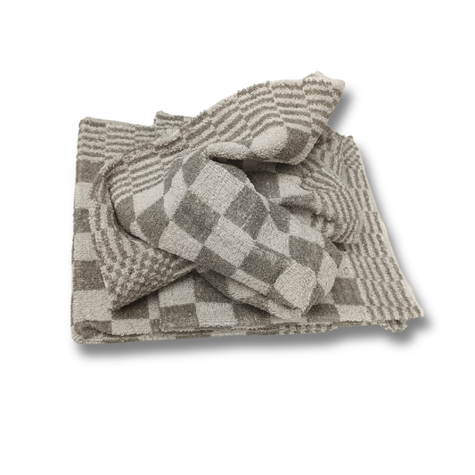 Katoenen Keuken Handdoek - Set van 3 stuks - Geblokt Grijs
