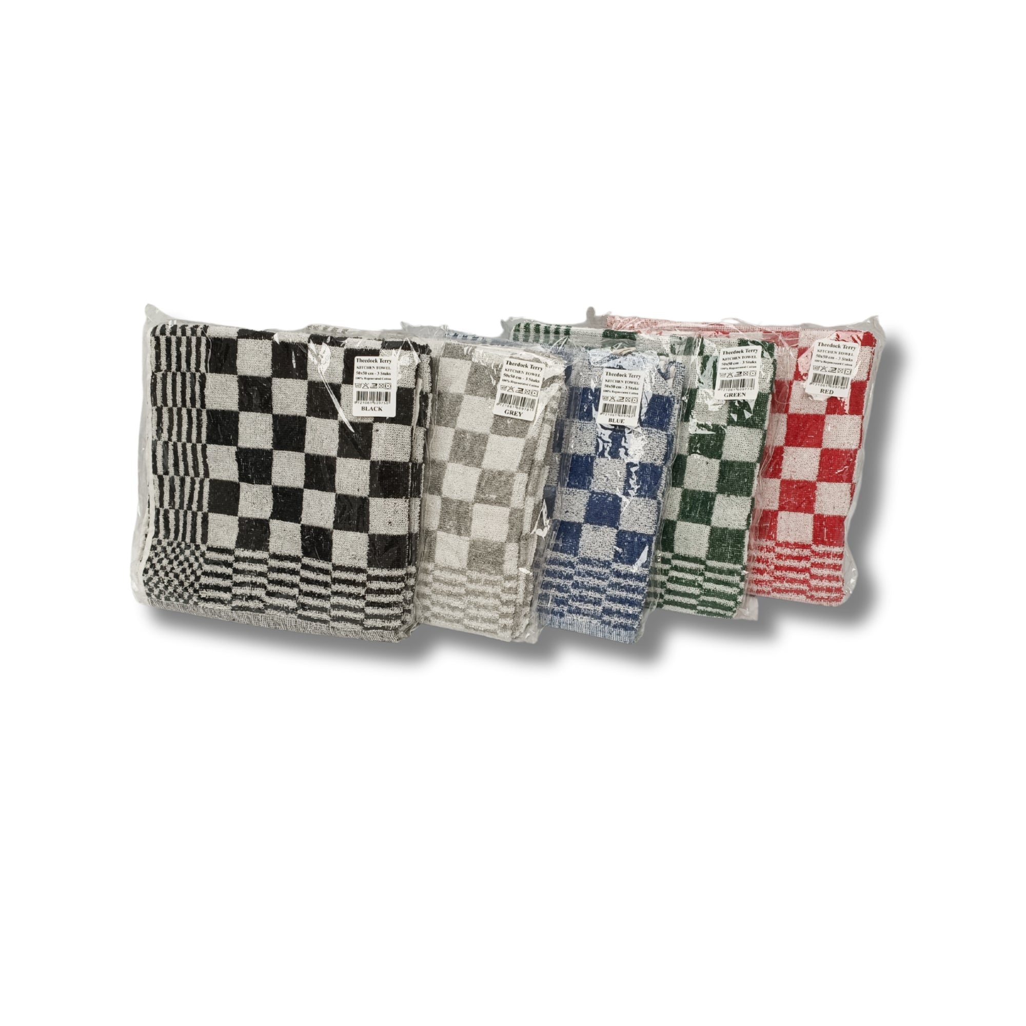 Katoenen Keuken Handdoek - Set van 3 stuks - Geblokt Zwart