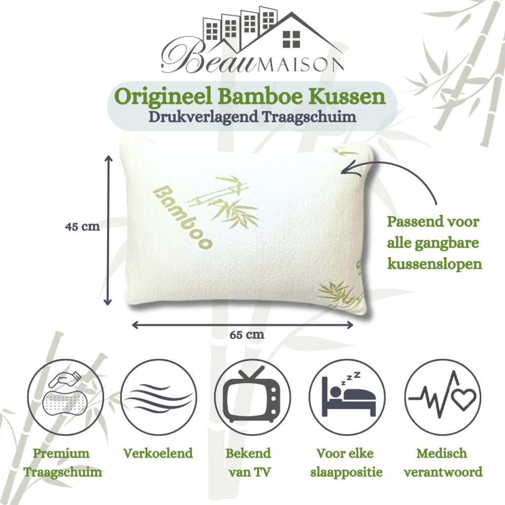 Origineel bamboe kussen met drukverlagend traagschuim