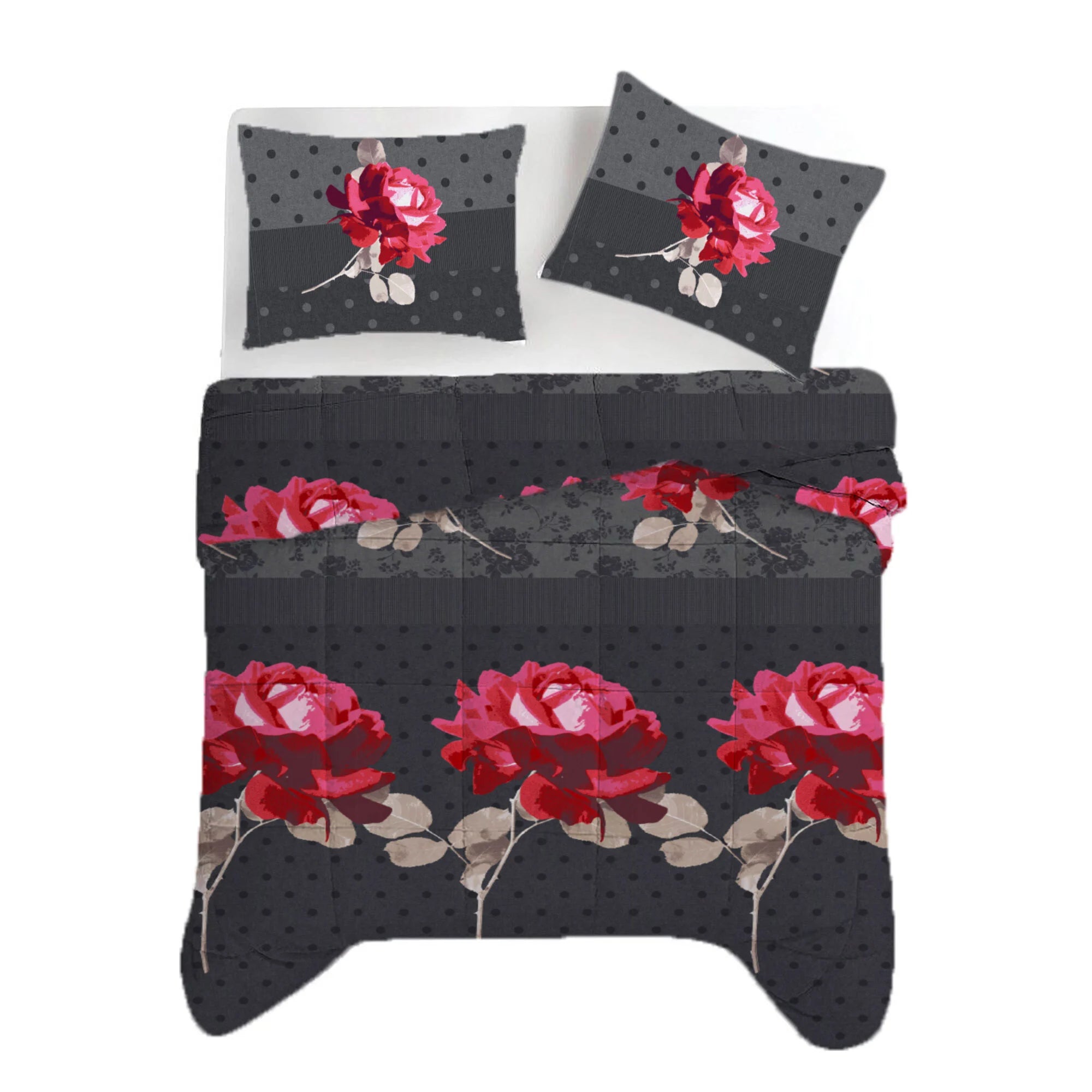 All-in One Lazy Dekbed Roses Black Red - Dekbed met kussenslopen