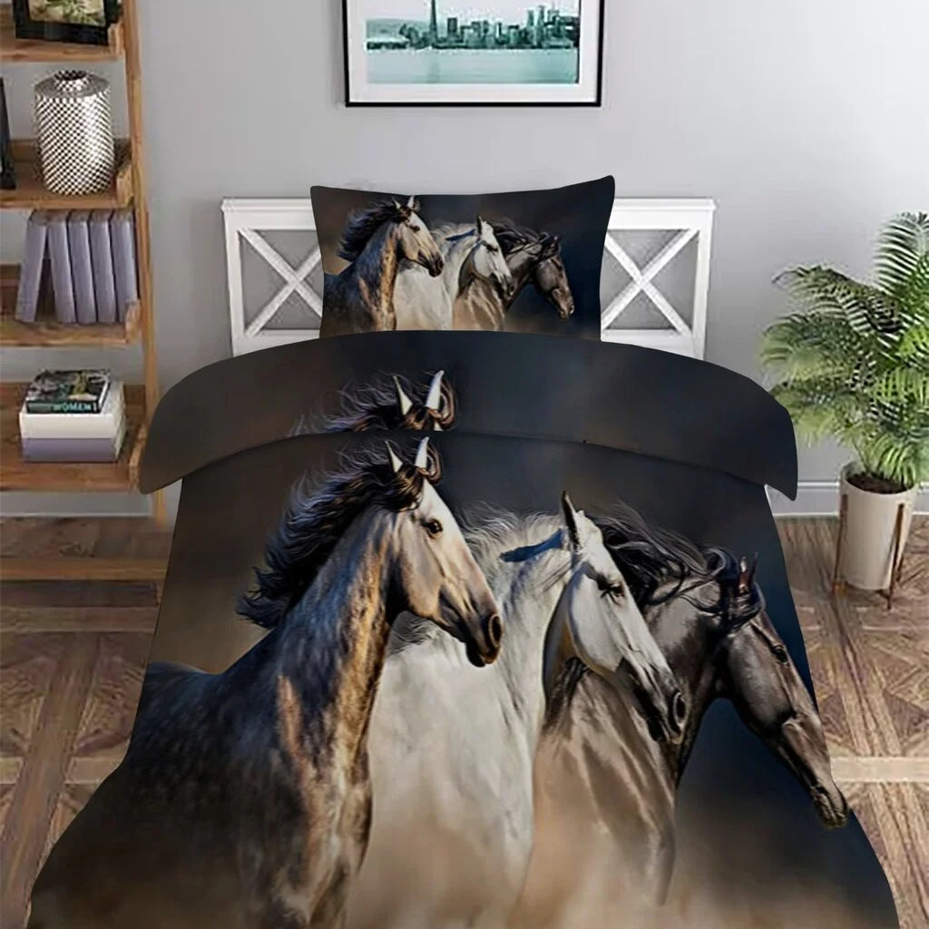 Satijnen Paarden Dekbedovertrek | Luxe Kinderbeddengoed met 3D Design