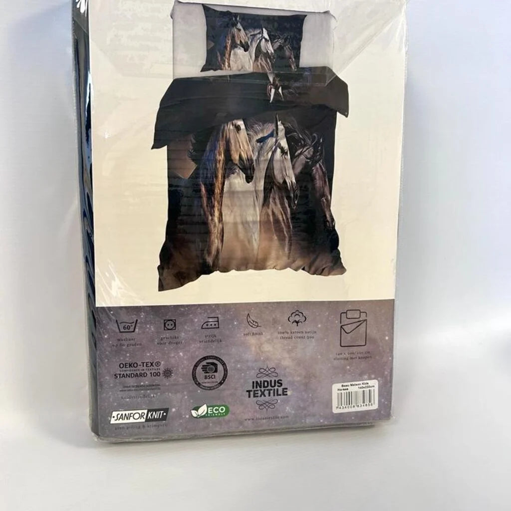 Satijnen Paarden Dekbedovertrek | Luxe Kinderbeddengoed met 3D Design