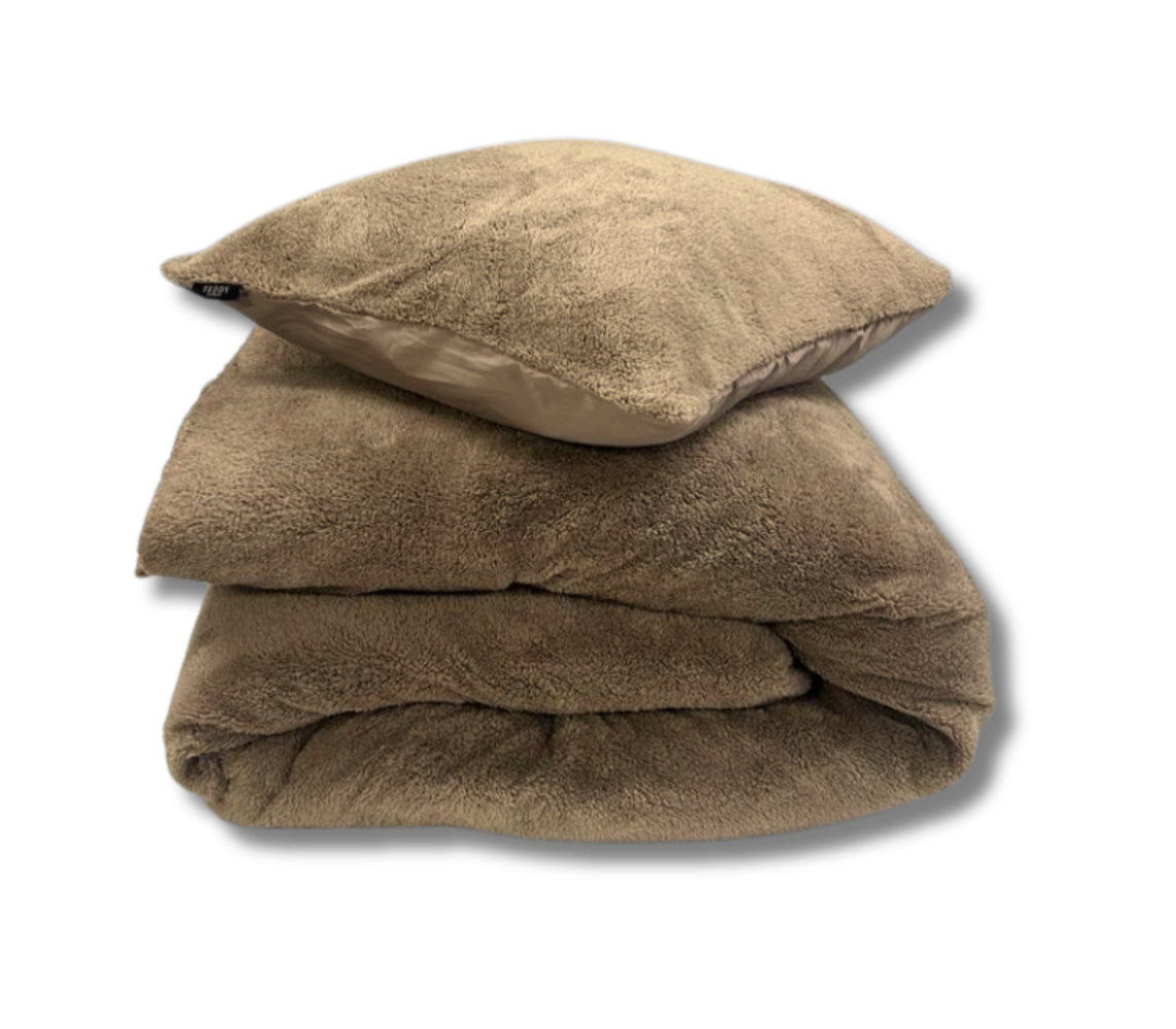 Taupe Teddy Fleece Dekbedovertrek - Warmte & Luxe
