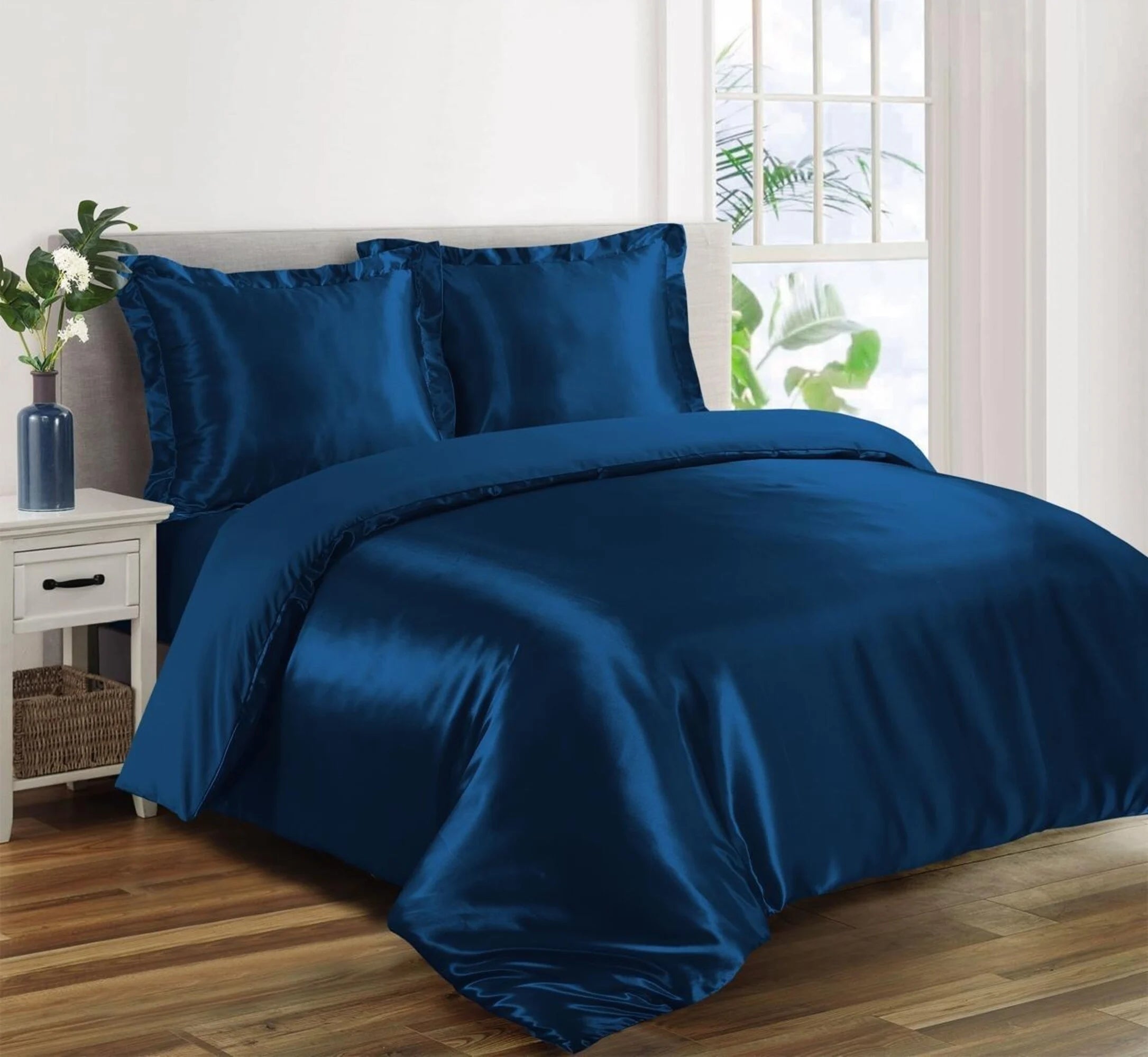 Glanzend Satijnen Dekbedovertrek Navy Blue