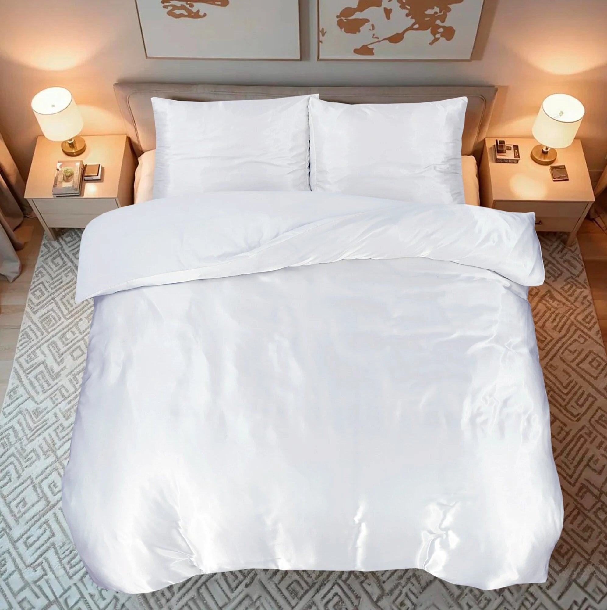 Shiny Satin Duvet Cover White