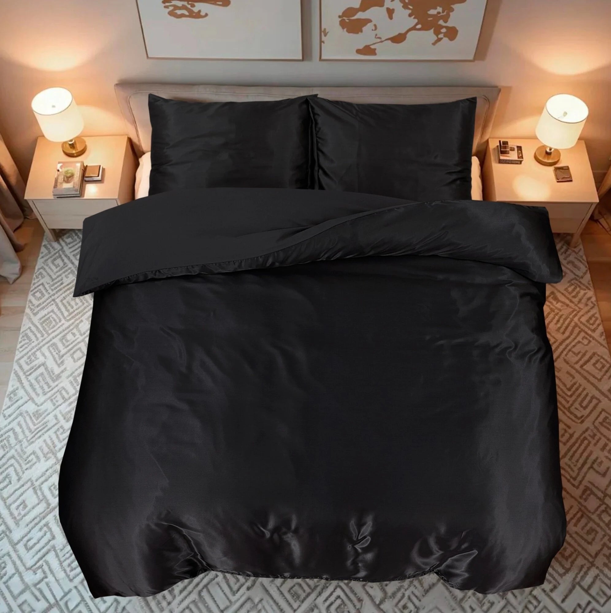 Shiny Satin Duvet Cover Black