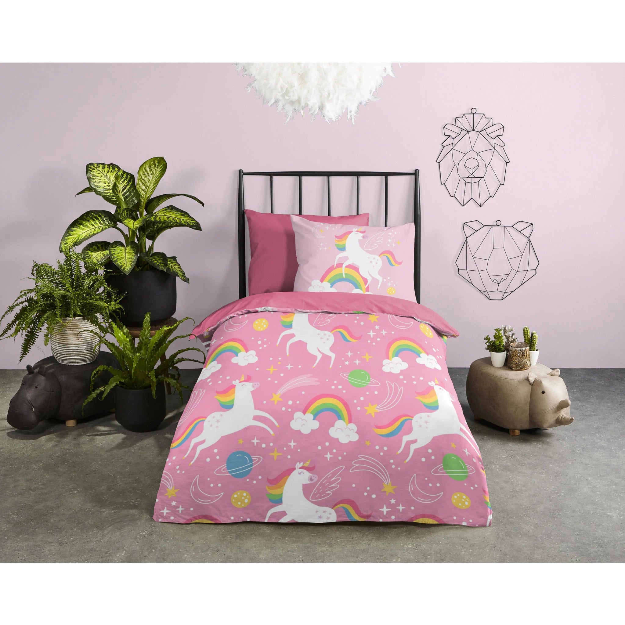 All-in One Lazy Kinderdekbed Unicorn Roze  - Dekbed voor het hele jaar