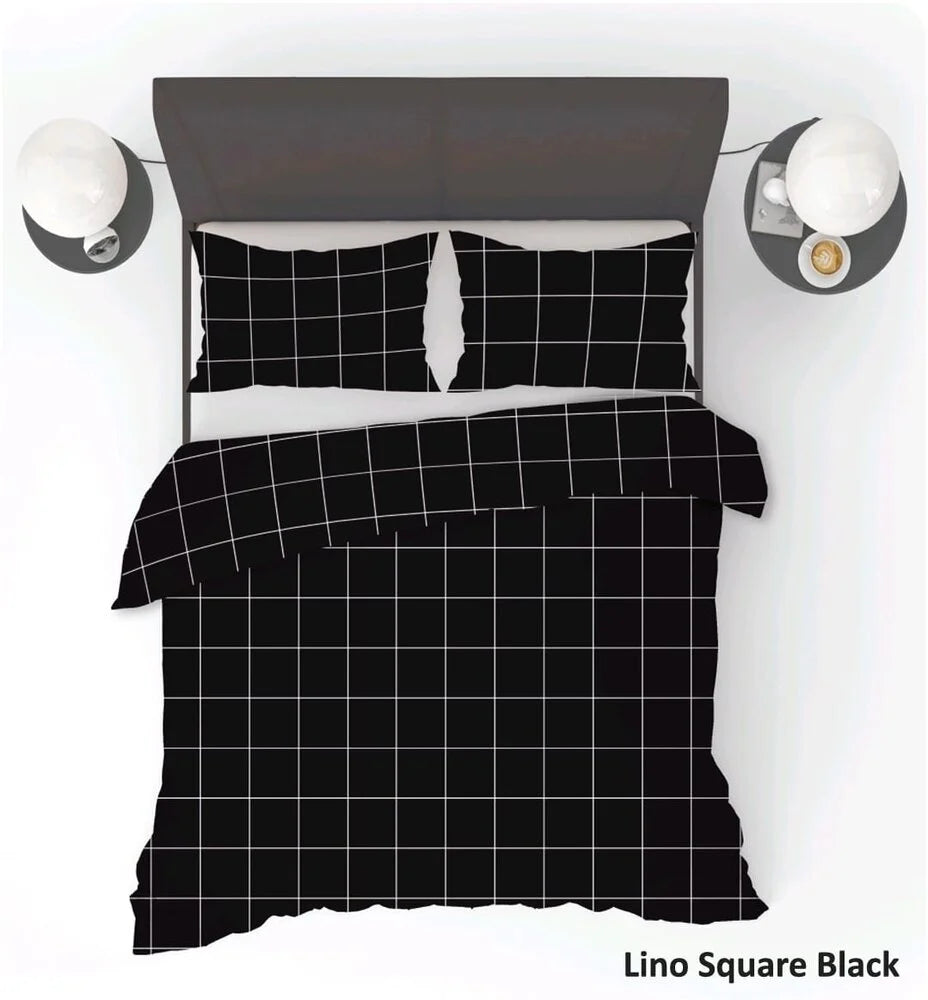 Lino Zwart Geruit Dekbedovertrek | Scandinavisch Design en Comfort